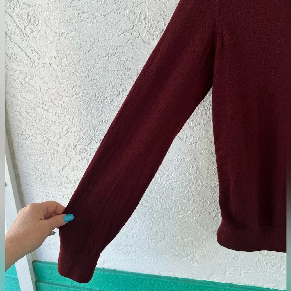 Hugo Boss Virgin Wool Polo V Neck Long Sleeve Maroon Large Soft Mens Sweater